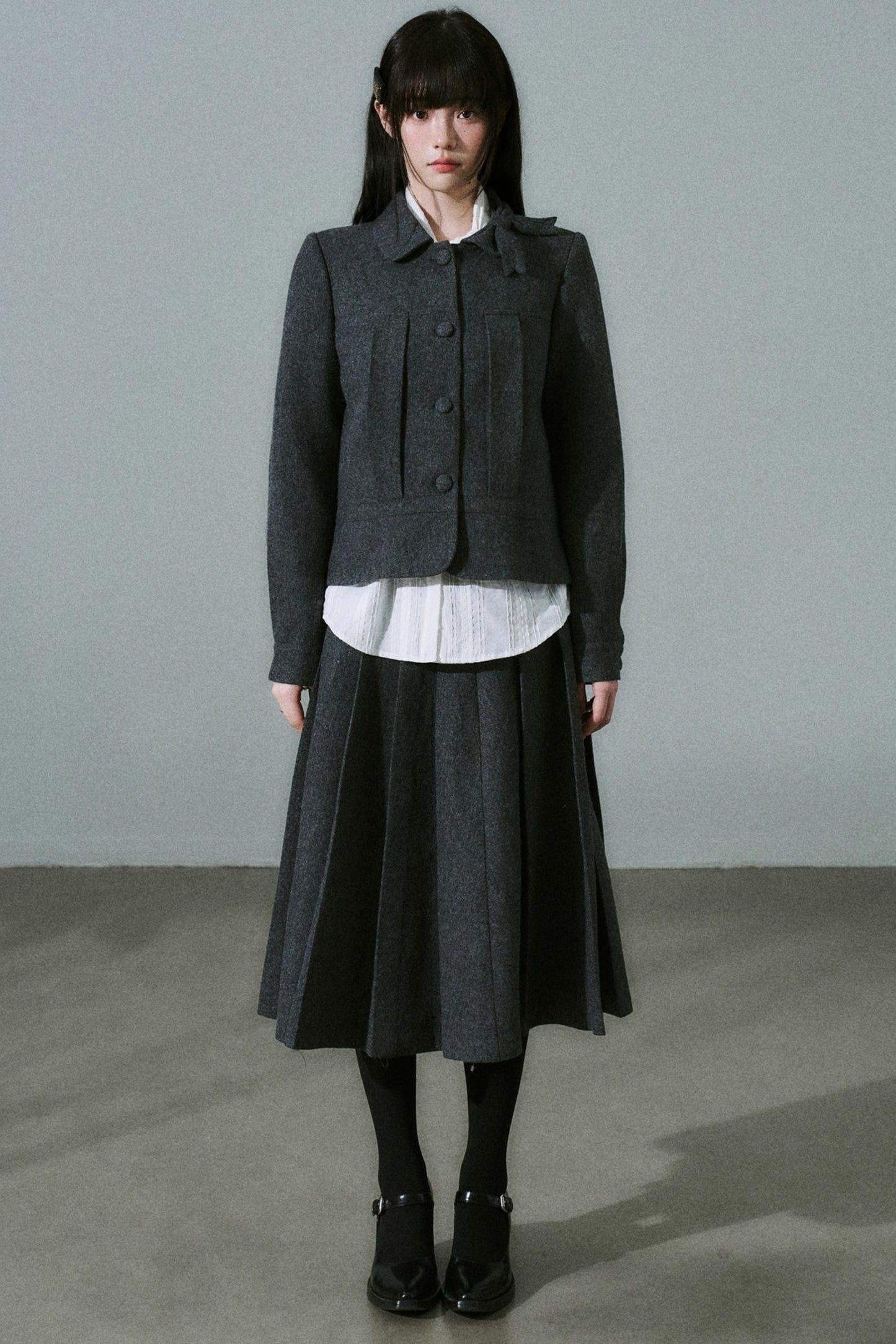 Wool Bow Tie Blazer Suit & Skirt Set-Up