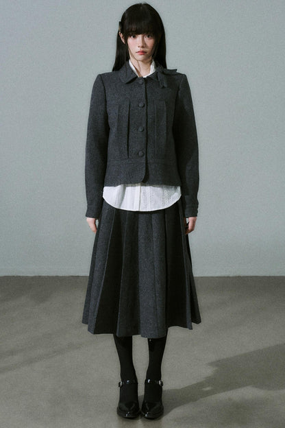 Wool Bow Tie Blazer Suit & Skirt Set-Up