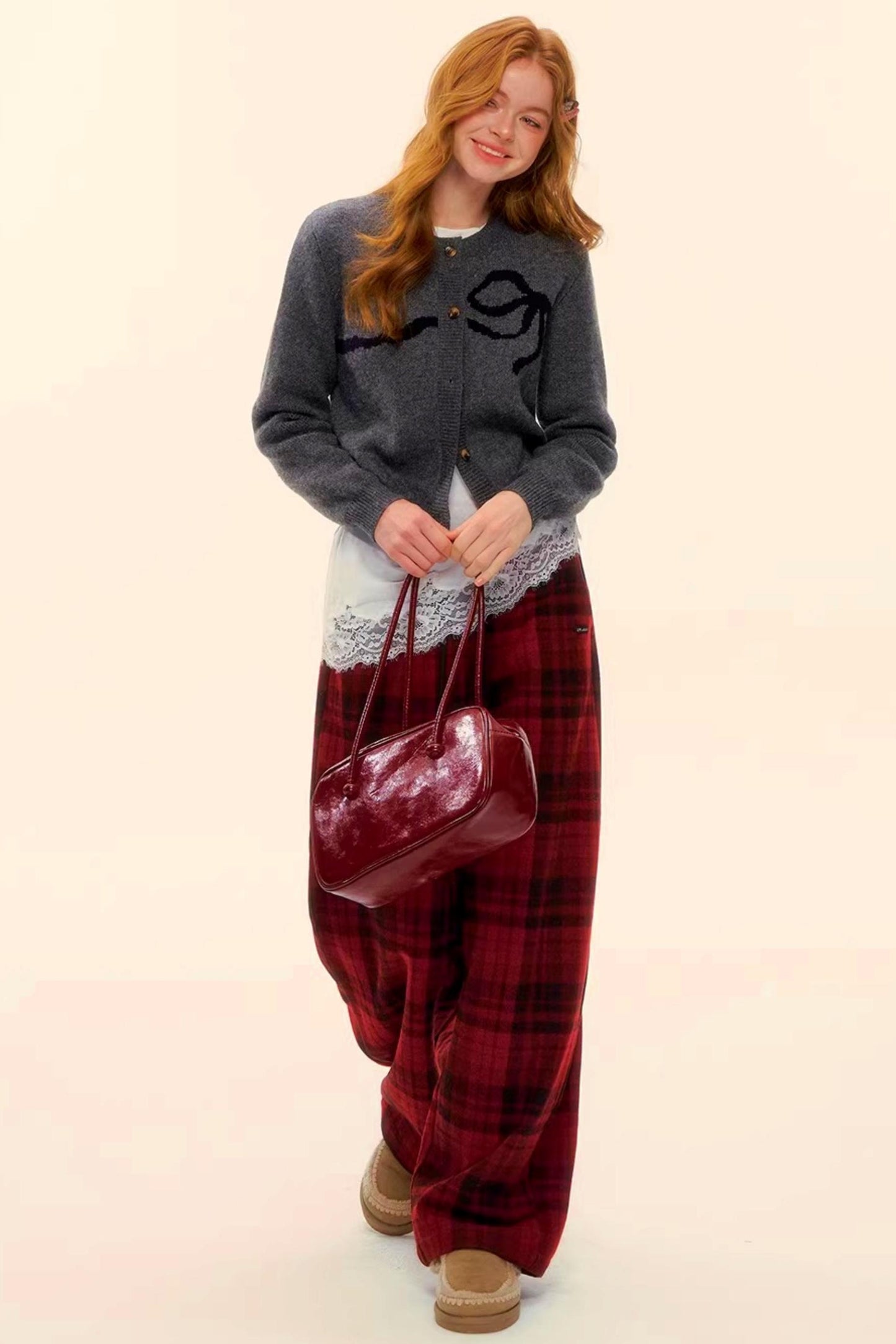 Woolen Plaid Retro Fleece-Lined Pants