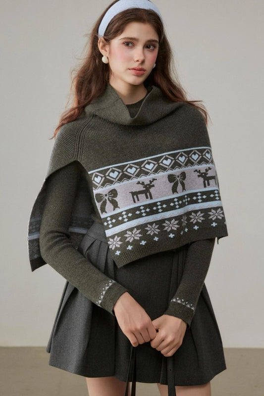 Vintage Jacquard Sweater Shawl Set-Up