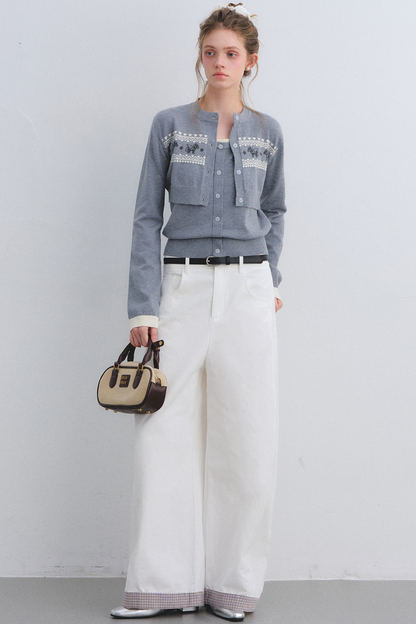 Gray Wool Knit Cardigan Set