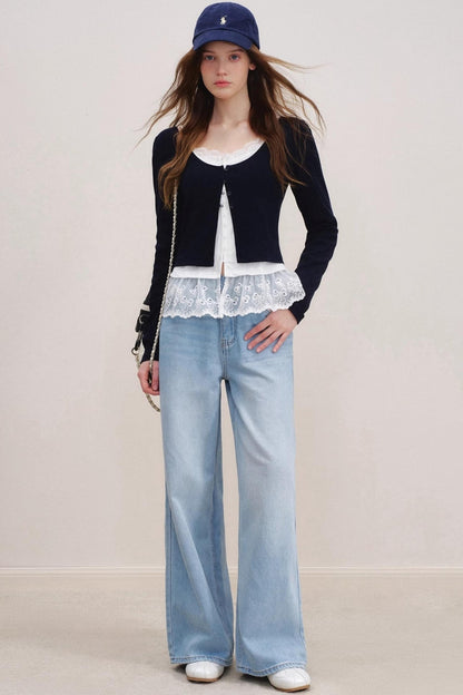 High-Waisted Lace-Trimmed Jeans