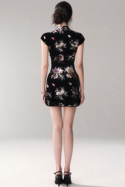 Gold-Embellished Velvet Dress