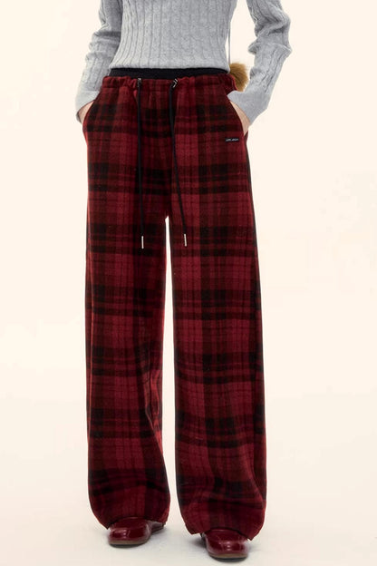 Woolen Plaid Fleece-Lined Pants