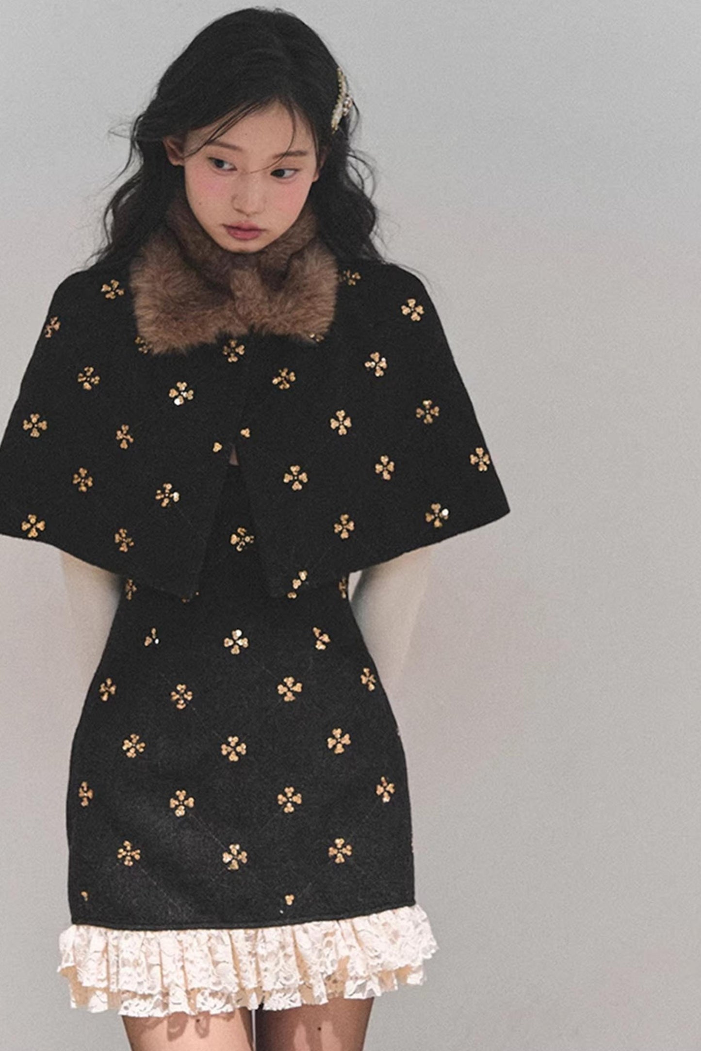 French Woolen Lace Dress Set-Up