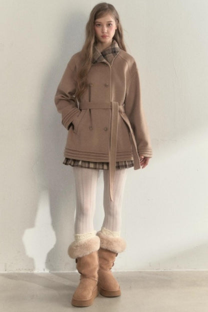 Plaid Double-Breasted Wool Coat
