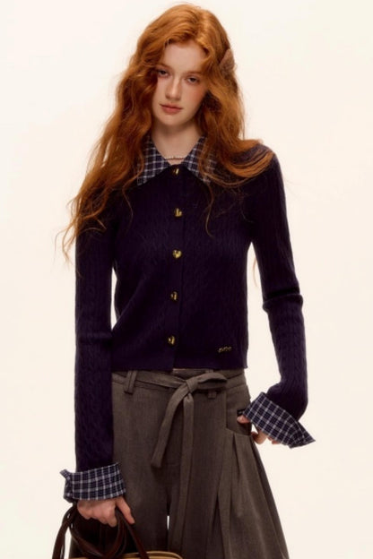 Wool Blend Plaid Knit Top