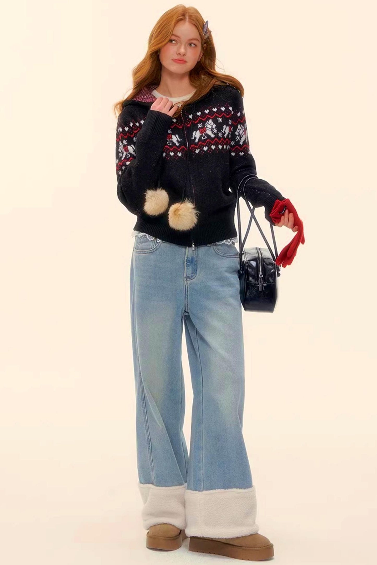 Wool Splicing Fleece-Lined Pants