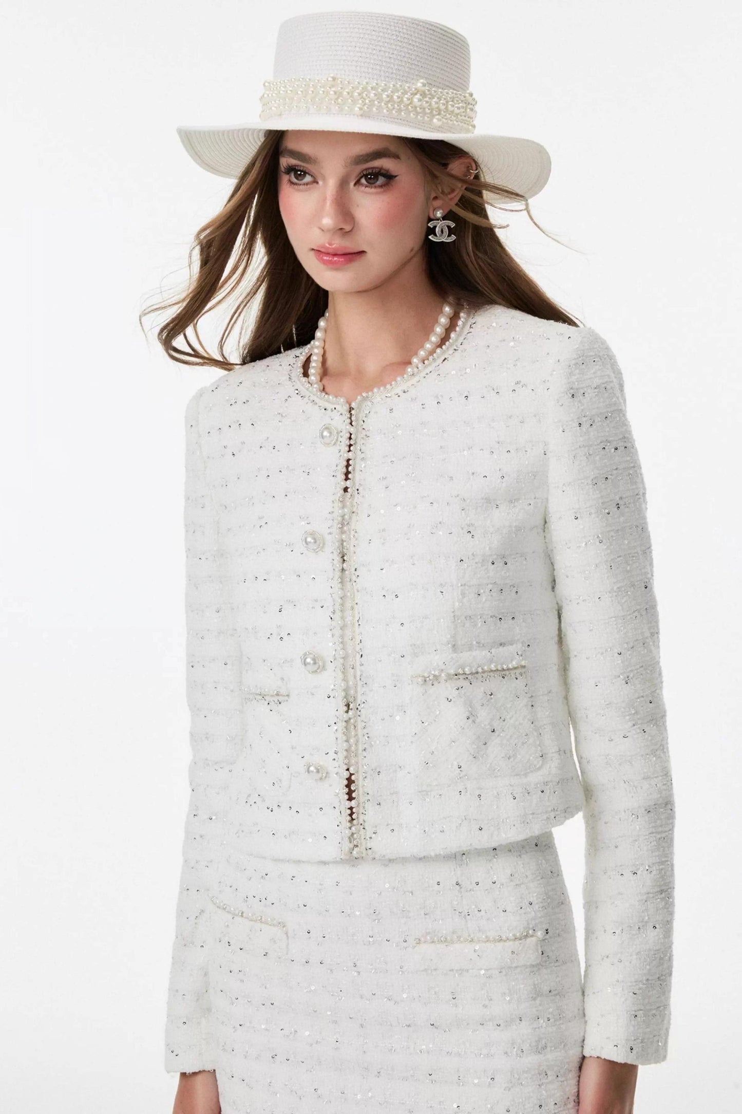 White Small Fragrance Three-Piece Slimming Jacket Set-Up