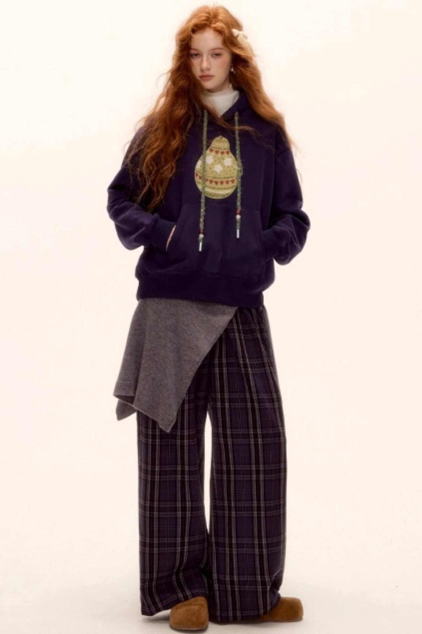 Brushed Fair Isle Knit Hoodie Sweater