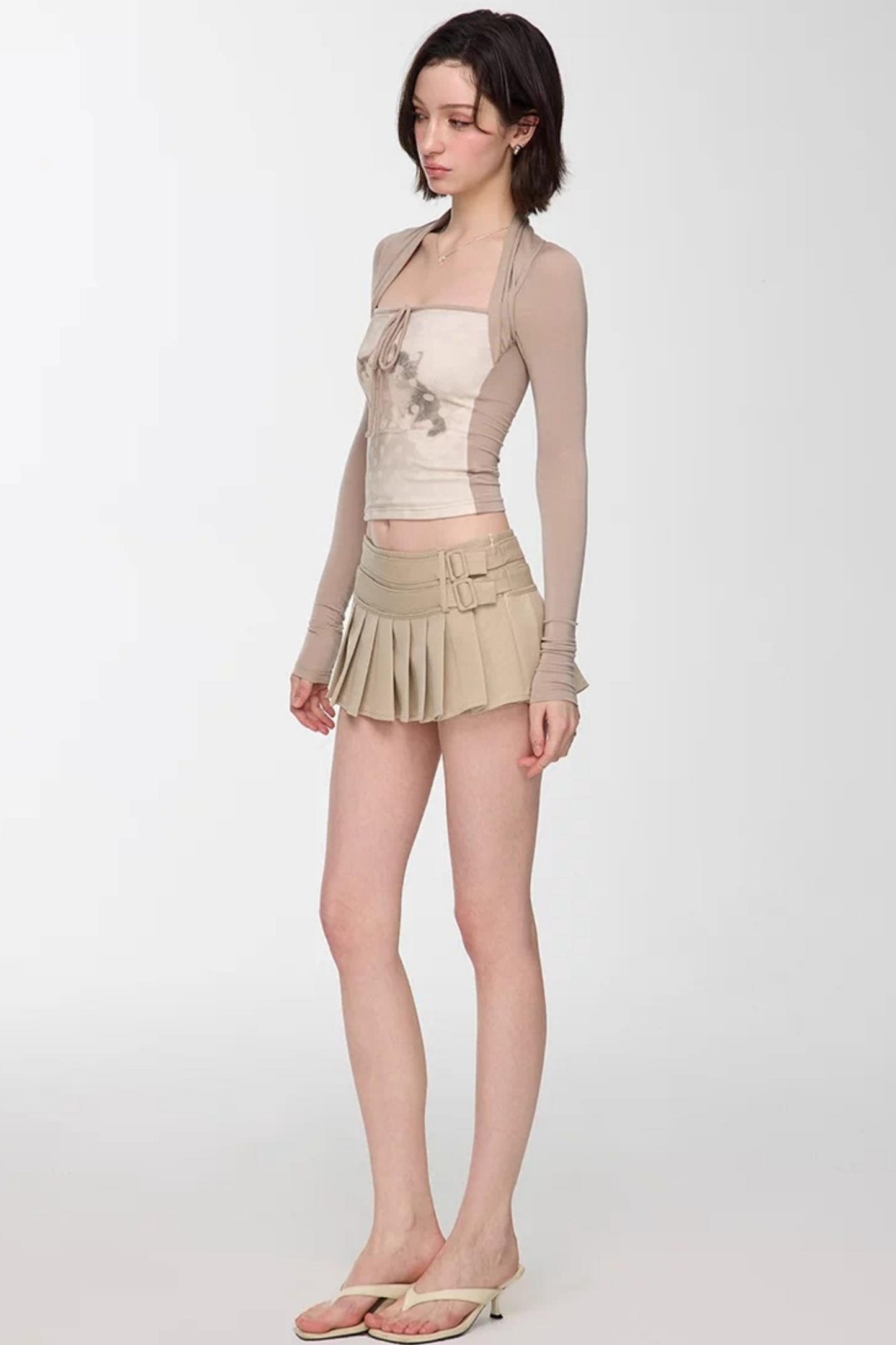 Light Apricot Pleated Skirt