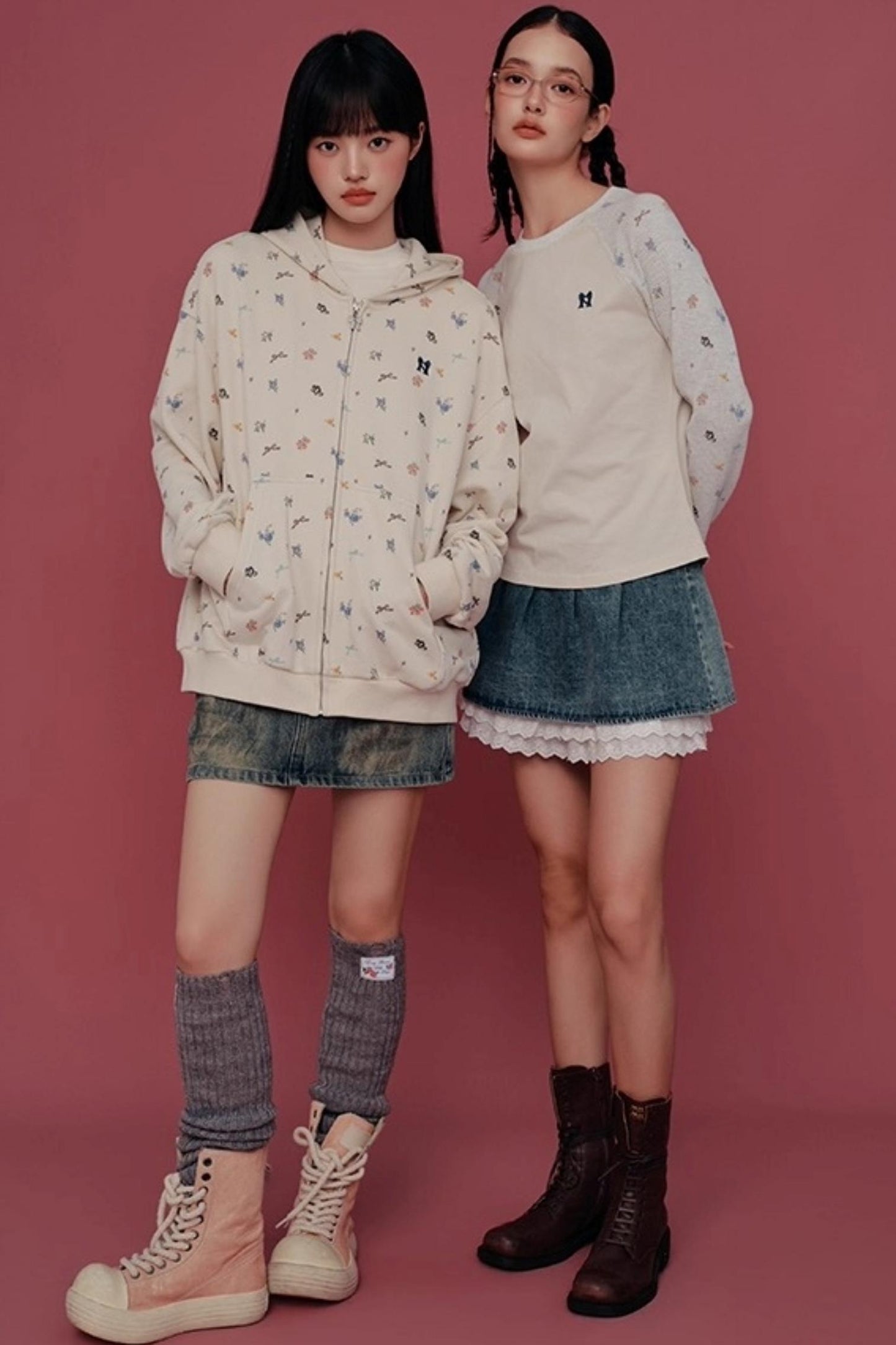 Floral Hooded Sweatshirt Cardigan Set-Up