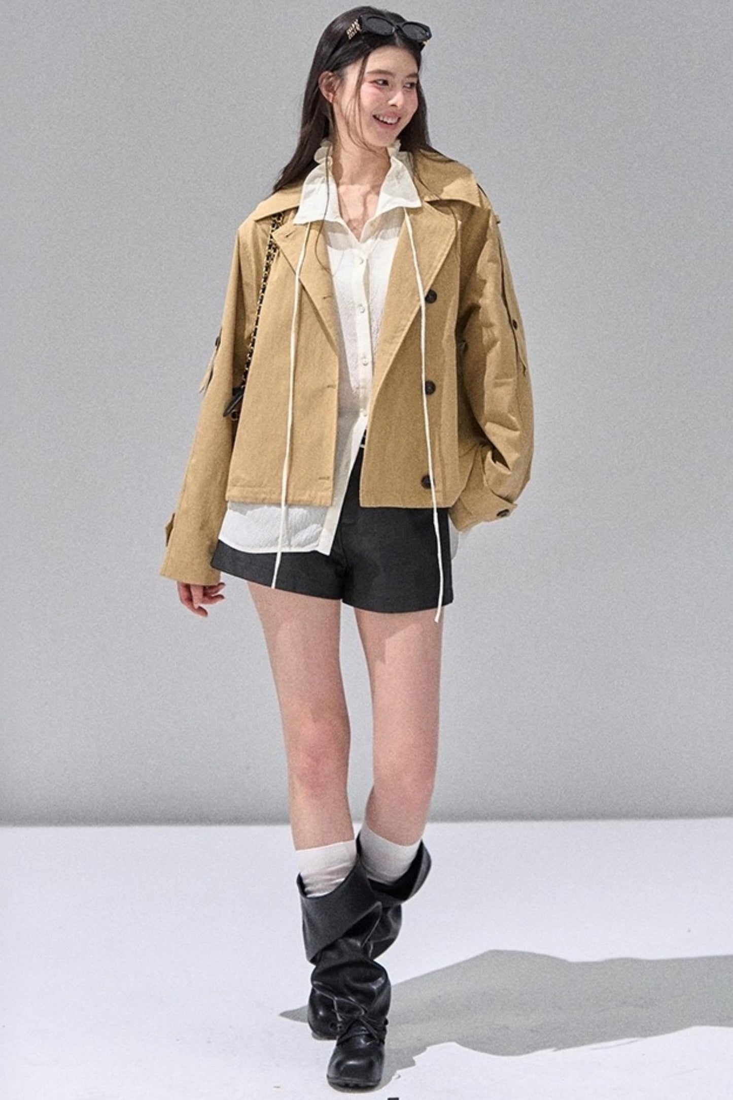 Fungus Edge Collar Drawstring Lace-up Shirt