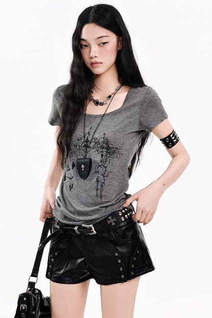 Dunkelgraues Buchstaben-Oberteil