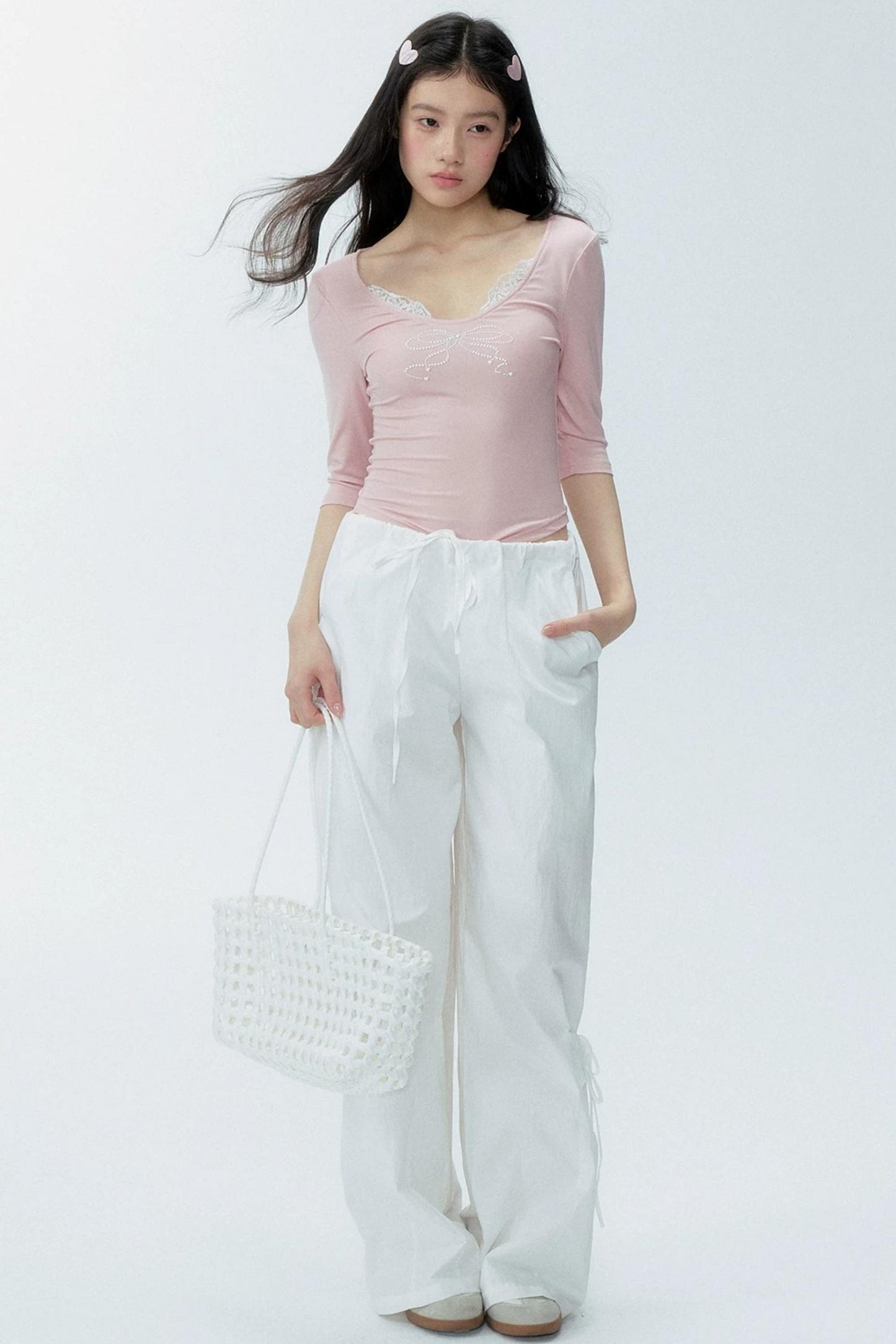 White Drawstring Wide-Leg Pants