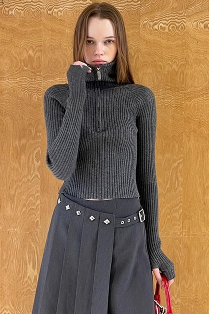 Stand-Up Collar Bottom Sweater