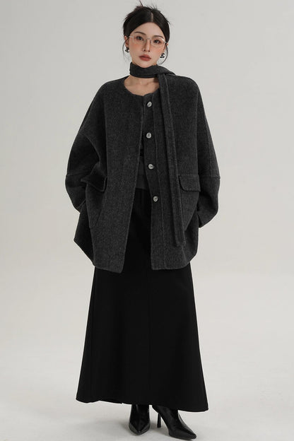 Lace-Up Woolen Coat