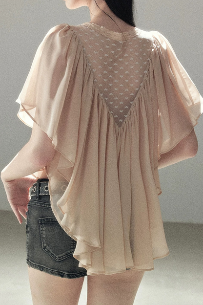 Lace Chiffon Ruffle Top