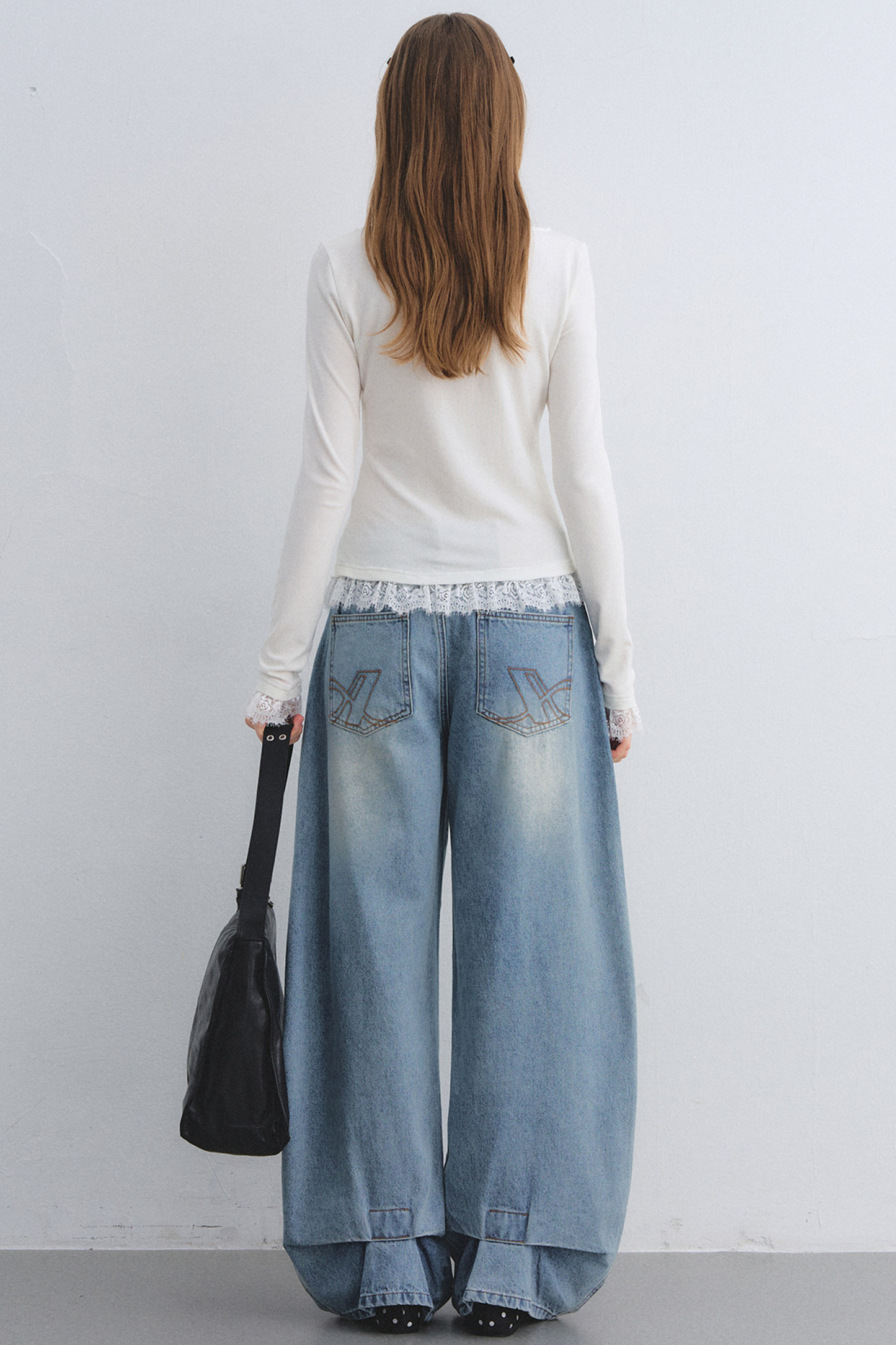 Rhinestone Washed Denim Pants