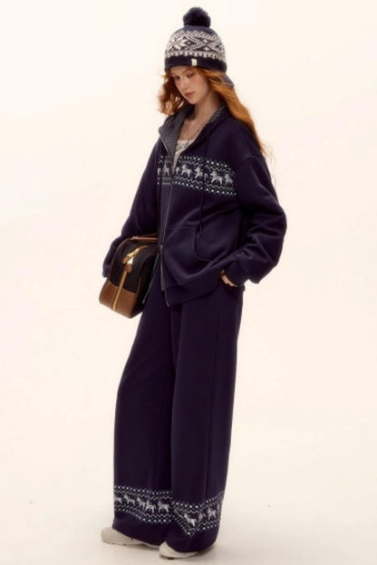 Fair Isle Quilted Jacket Pants Set-Up