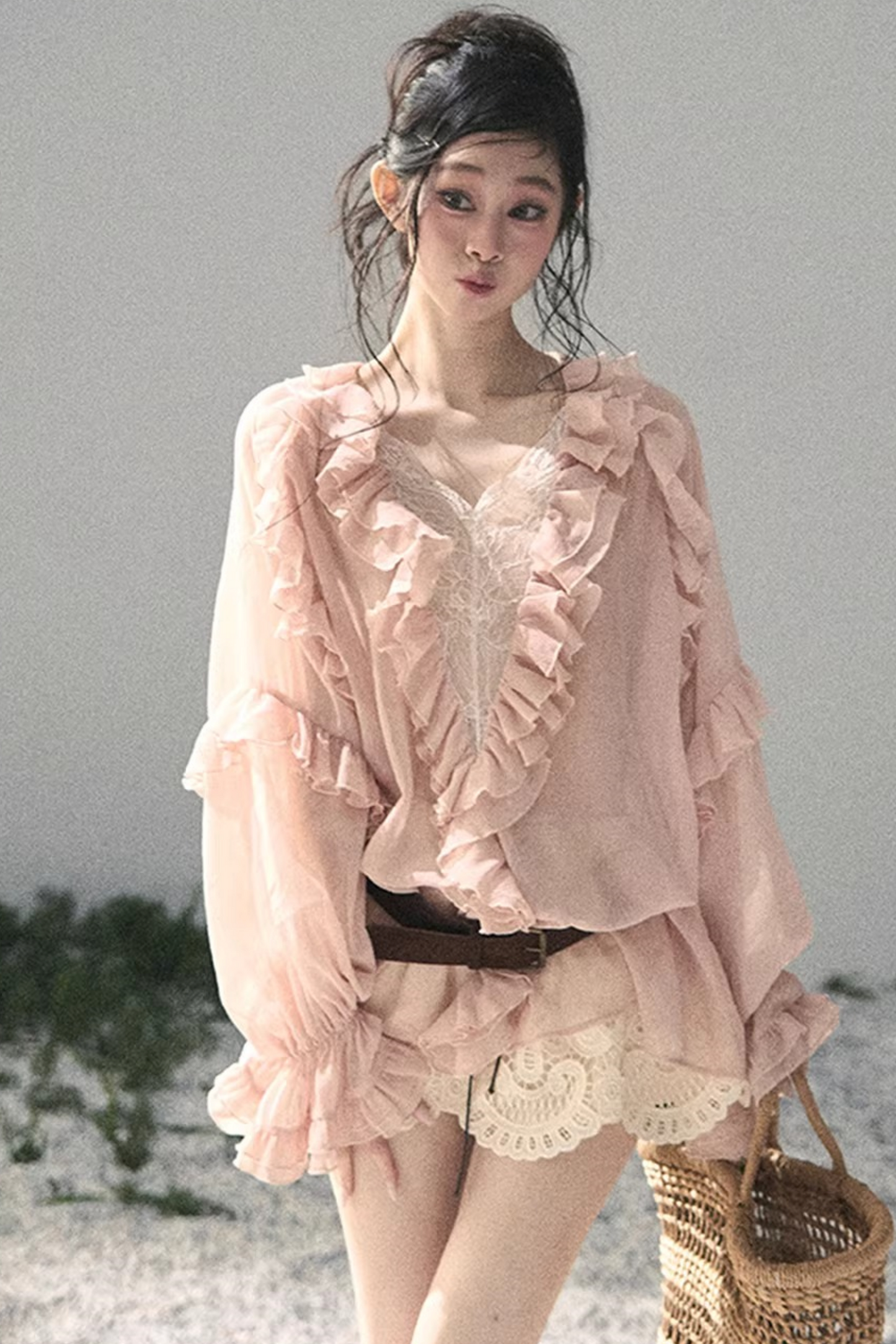 Ruffled Lace Chiffon Blouse