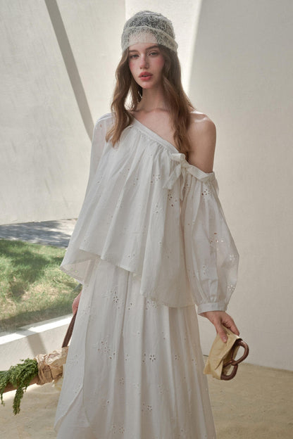 Embroidered Flower Elegant Skirt Set-Up