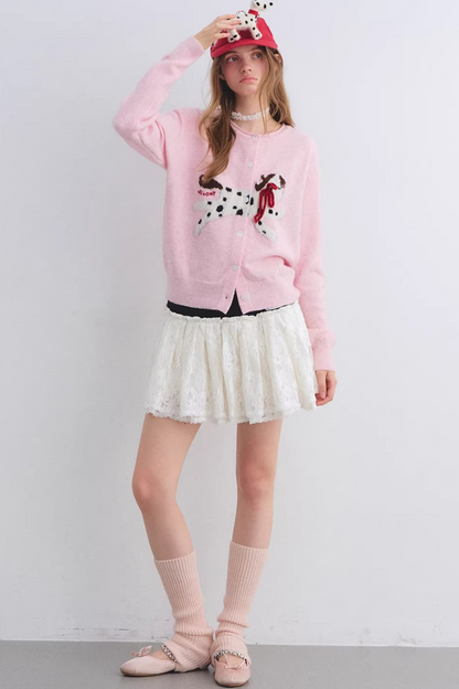 Jacquard Bow Wool Cardigan