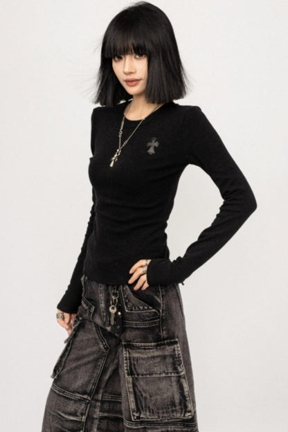 Retro Black Slim-Fitting Top