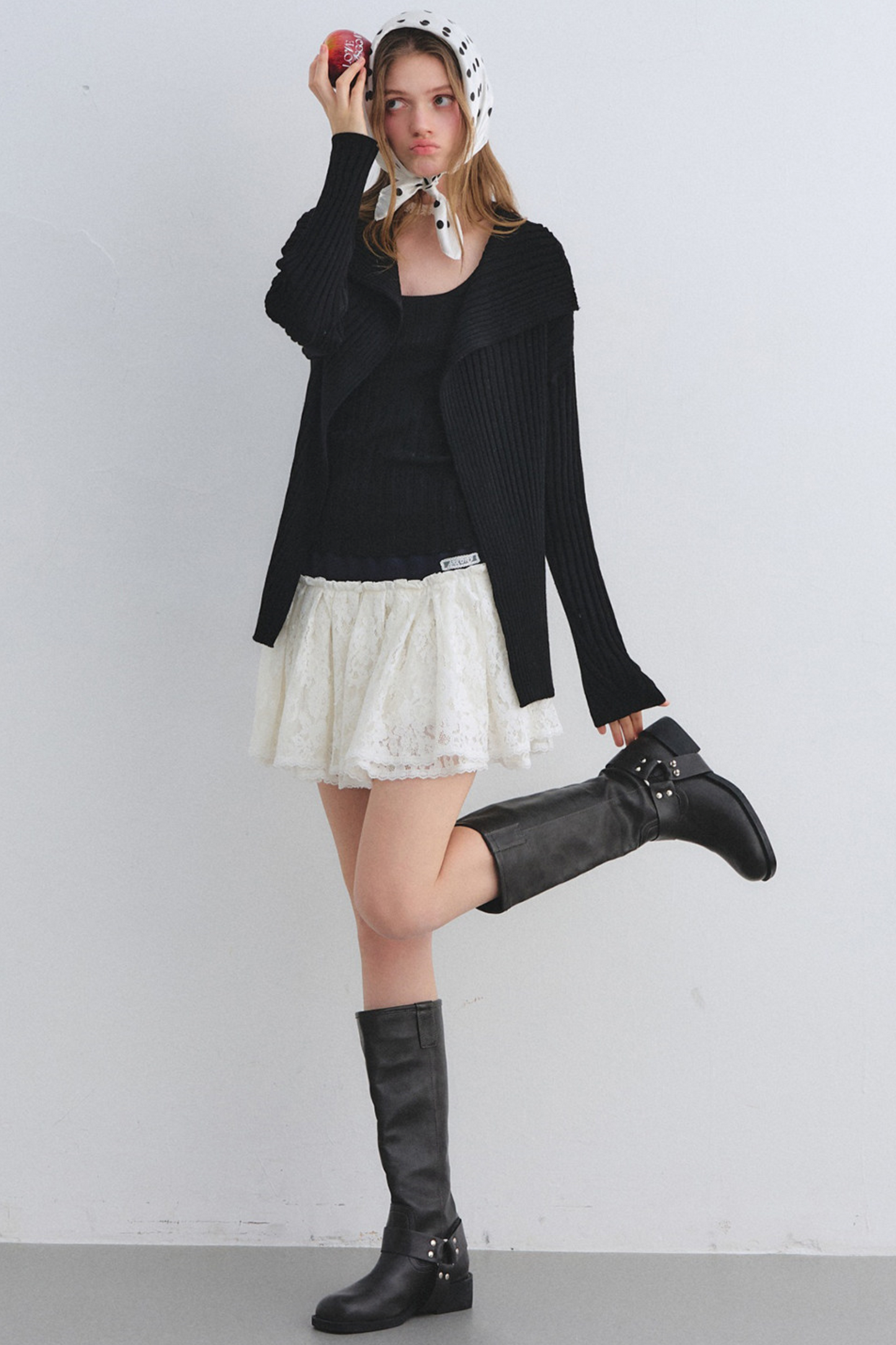 Wool Blend Cardigan Base Top Set