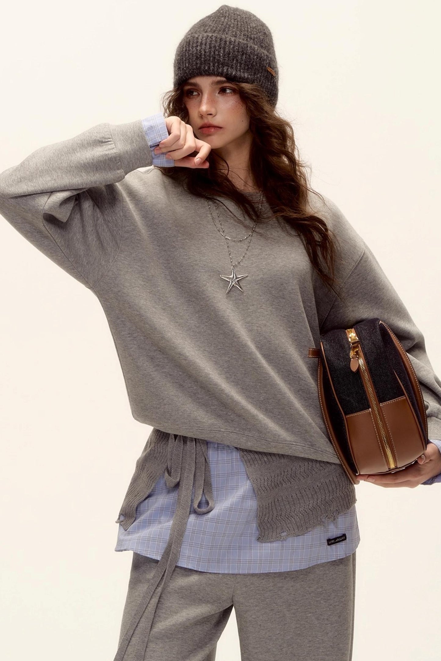 Plaid Patchwork Knit Sweater Set-Up