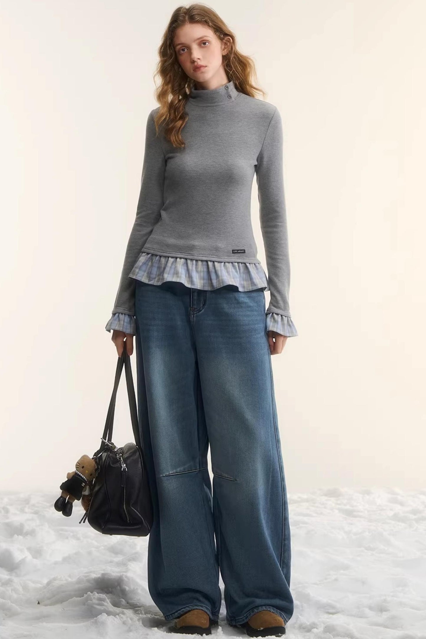 Velvet Plaid Ruffled Blouse