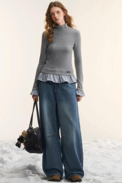 Velvet Plaid Ruffled Blouse