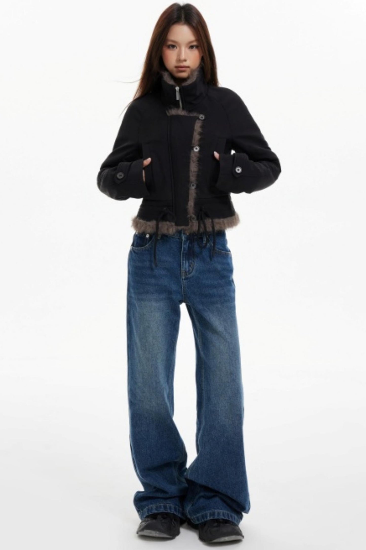 Plush Collar Slim Zippered Jacket