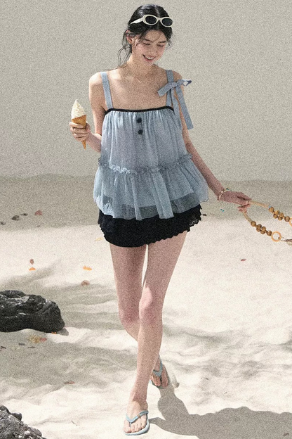 French Chiffon Mesh Top