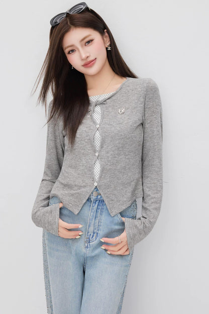 Hollow-Out Polka Dot Blouse Set-Up