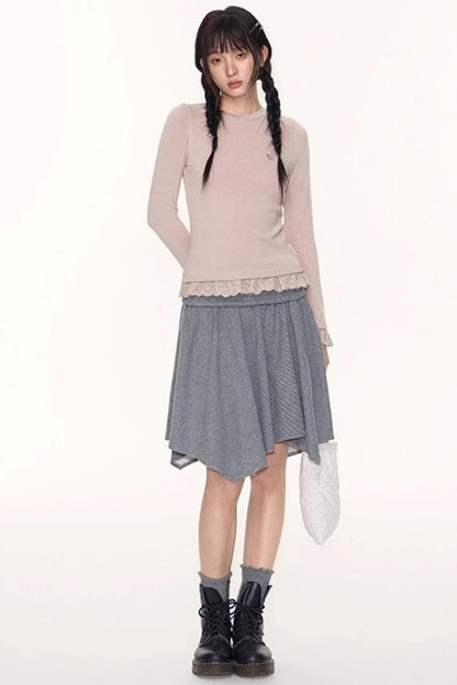 Lace Embroidery Slim Top