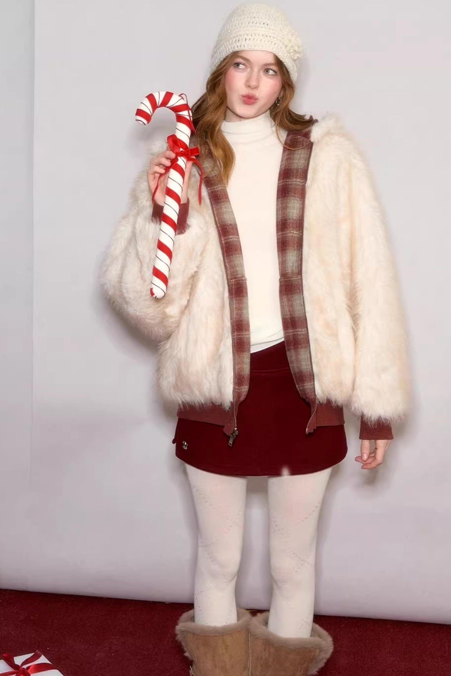 Reversible Plaid Plush Coat