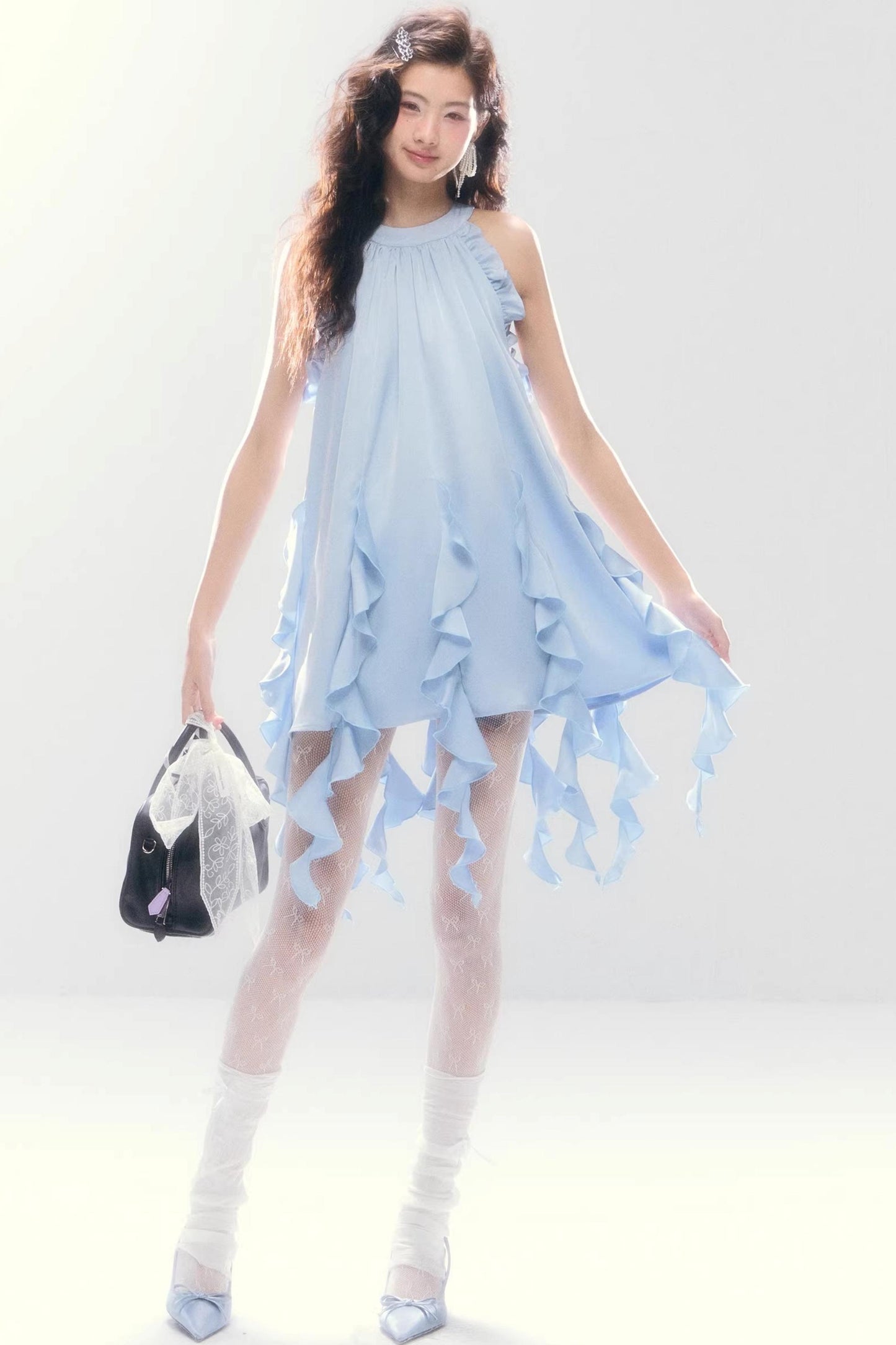 Satin Ruffled Off-Shoulder Dress