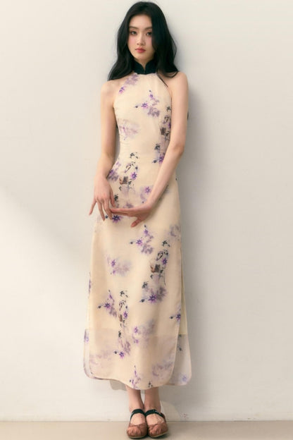 Pastel Lotus Neck-Tie Oriental Dress