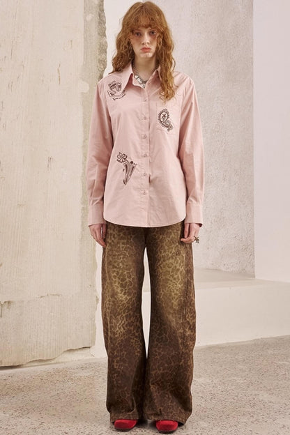 Cashew Flower Embroidered Long Sleeve Shirt