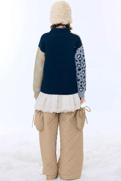 Retro Color-Blocking Cardigan Jacket