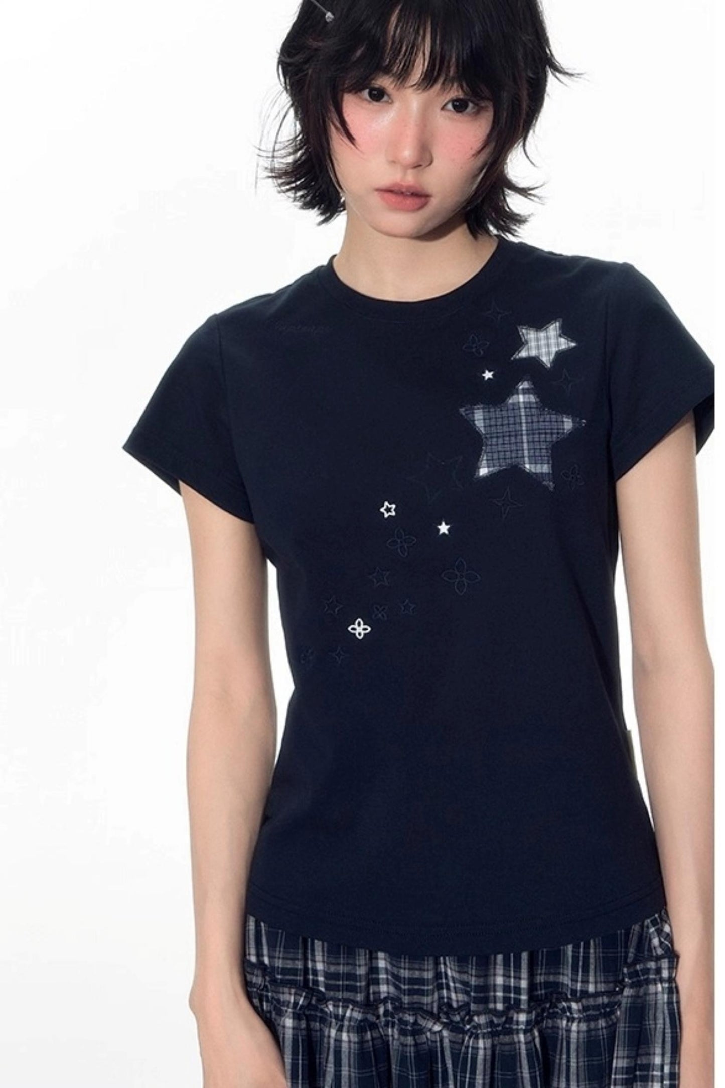 Star Patch Embroidered Short Sleeve Top