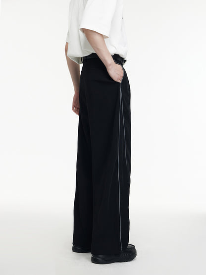 Strip Three-Dimensional Split Wide-Leg Pants