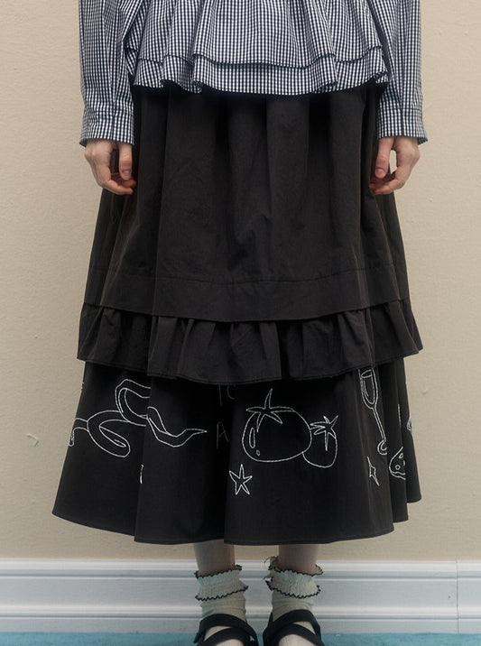 Pattern Embroidered Long Skirt