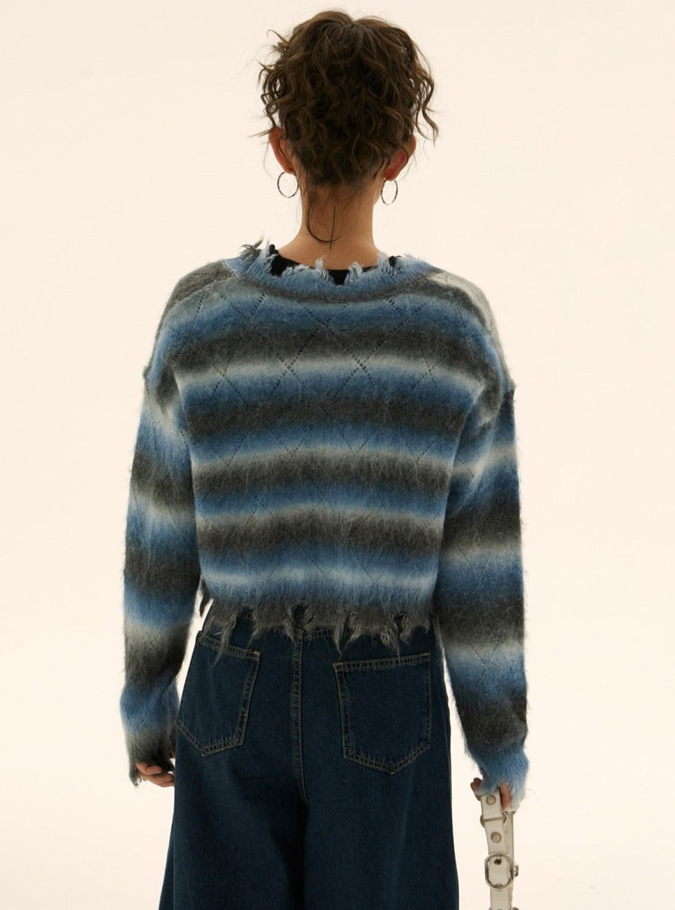 V-neck stripe knitted cardigan sweater jacket
