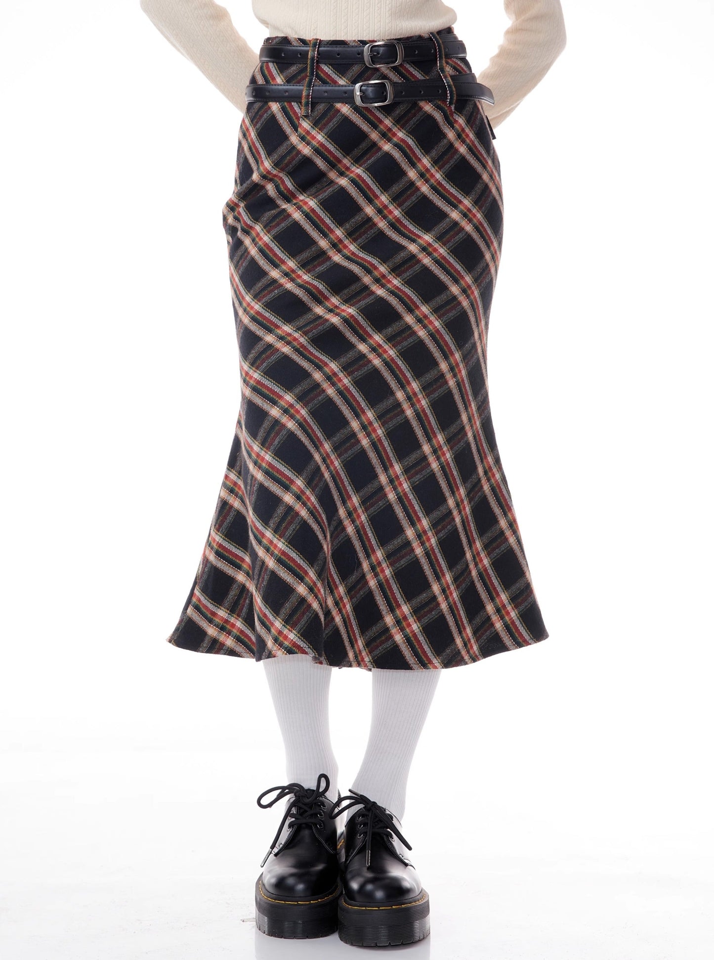 American retro high waist plaid skirt