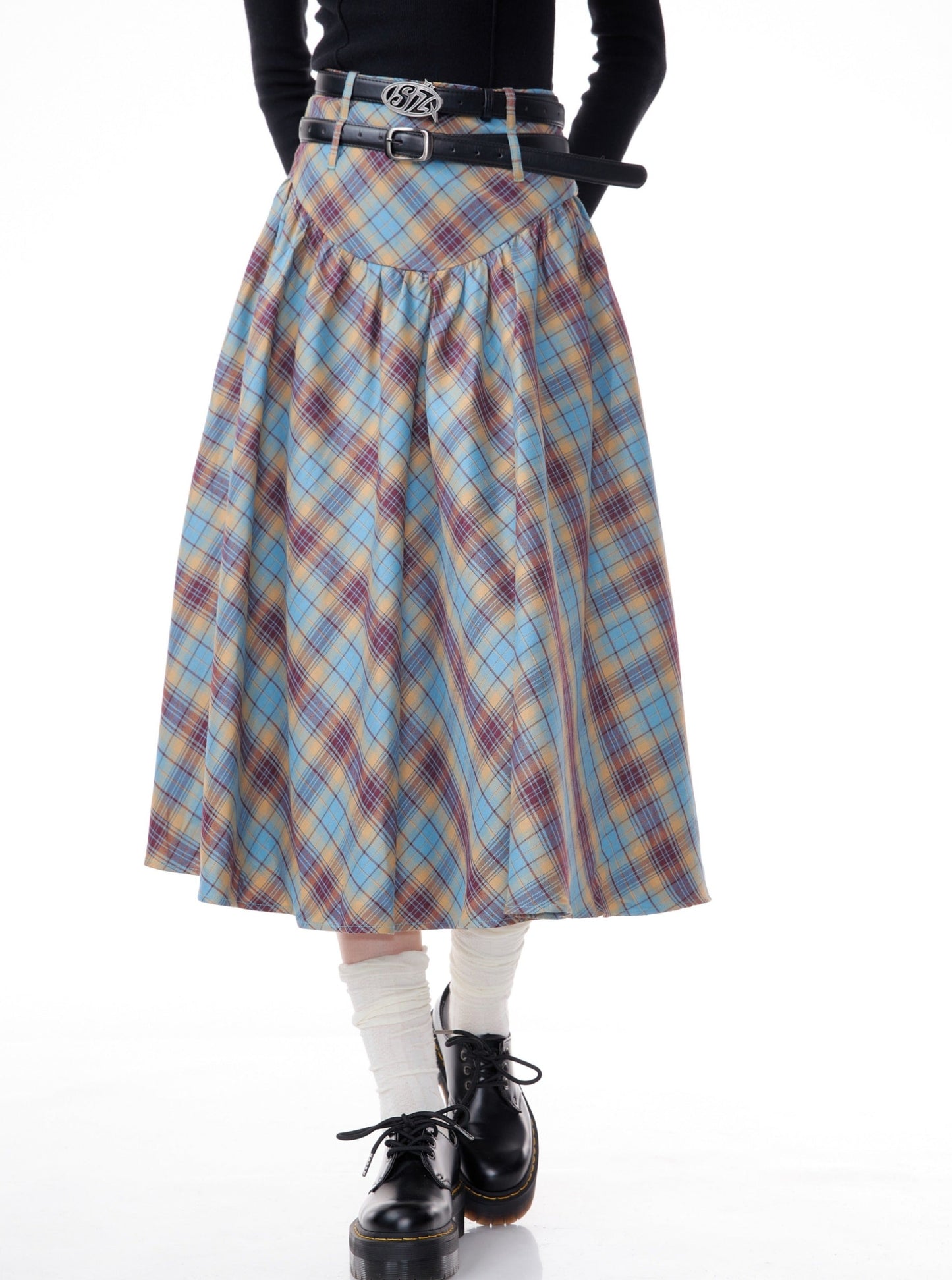 American plaid pleated skirt