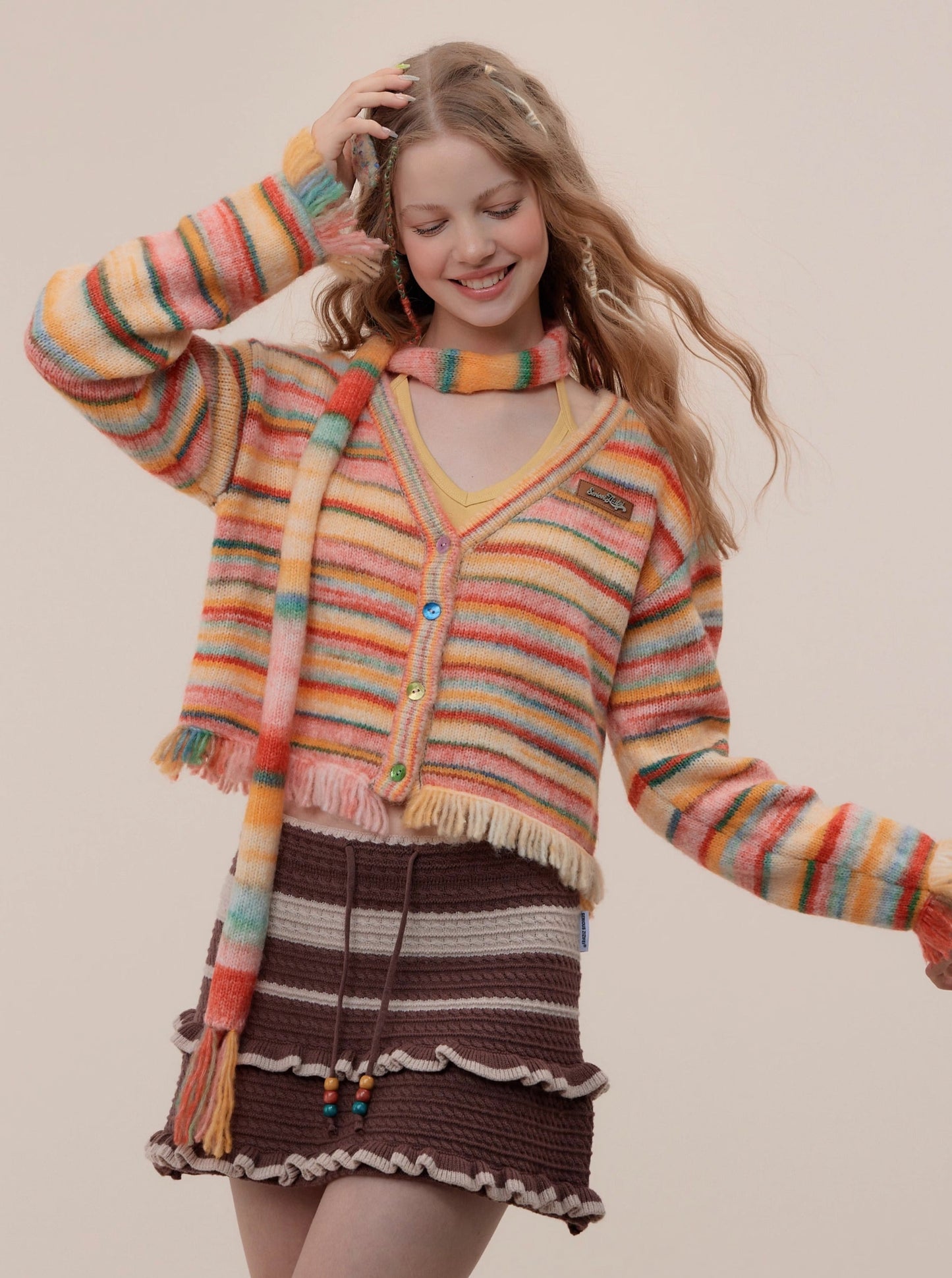 American retro striped cardigan coat