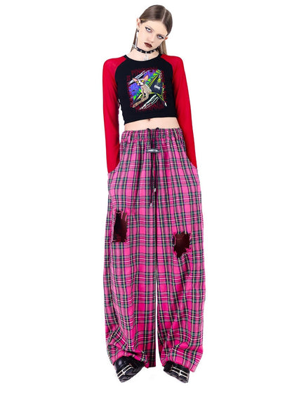 Hip-hop loose ultra-wide leg plaid pants