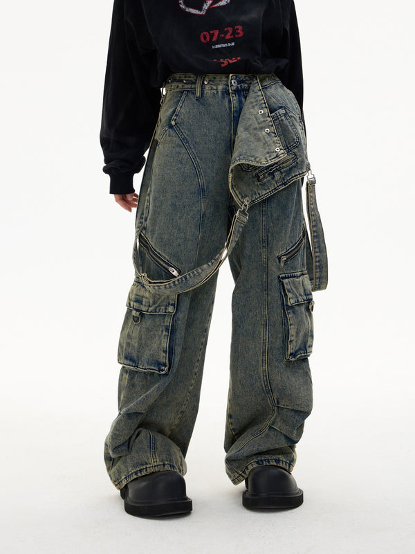 Multi-pocket cargo overalls pants